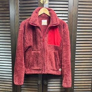 Marine Layer Fleece Teddy Jacket in Deep Red